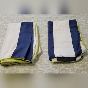 Serena & Lily TWO twin duvet covers navy blue and white horizontal stripe